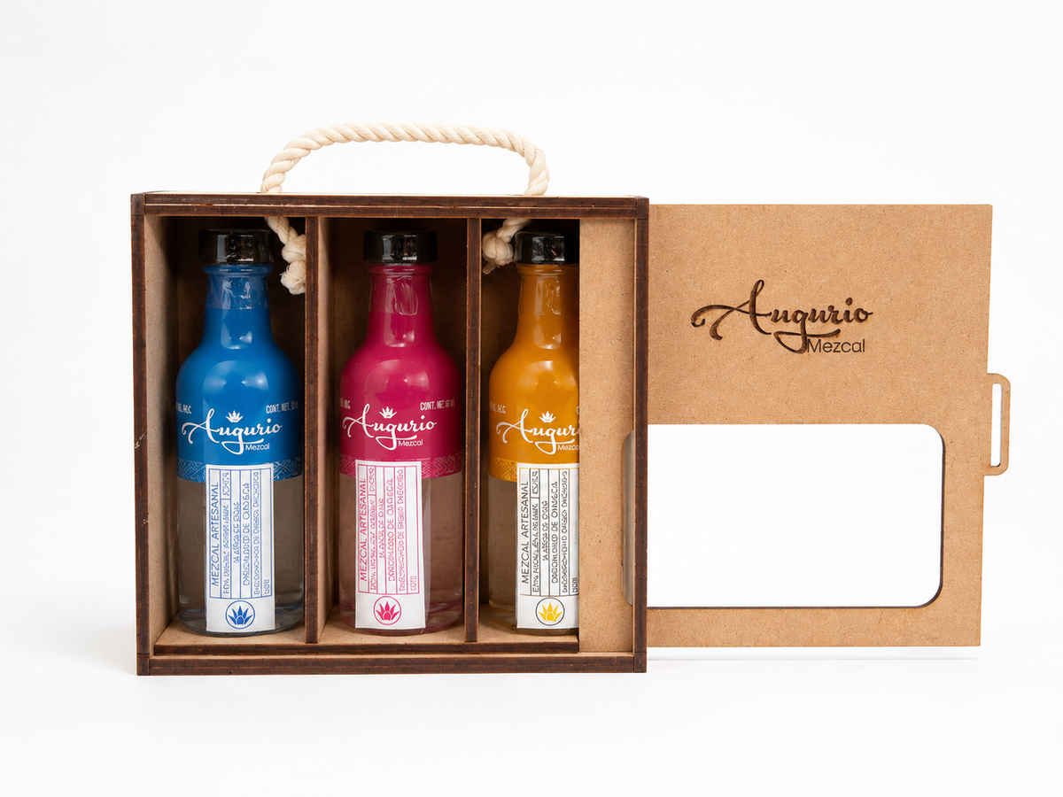 Kit Augurio Mezcal — 3 Agaves | Caja de Madera