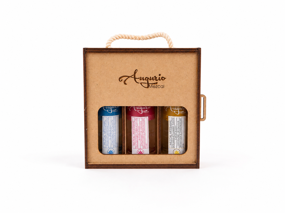 Kit Augurio Mezcal — 3 Agaves | Caja de Madera